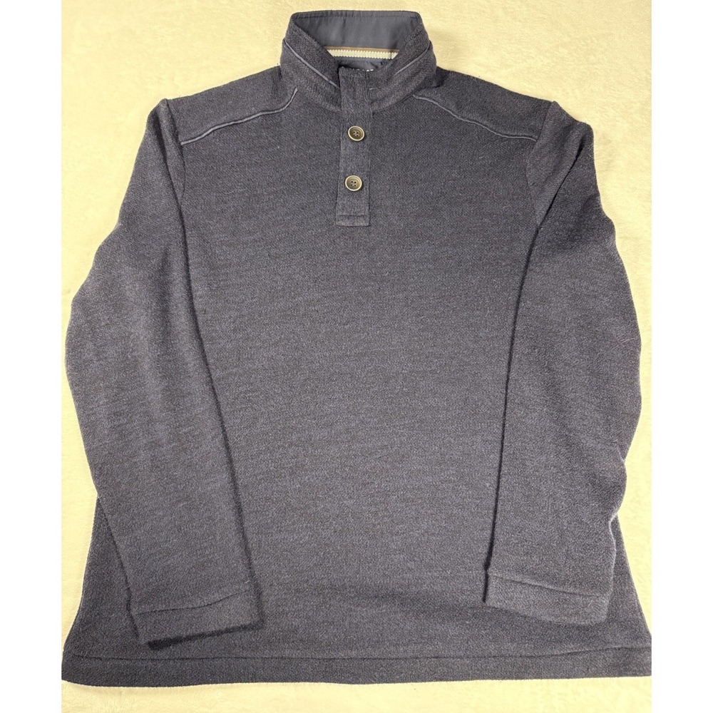 Sable & Stone Mens Large Navy Blue Mock Neck Henley Pullover Sweater Fleece